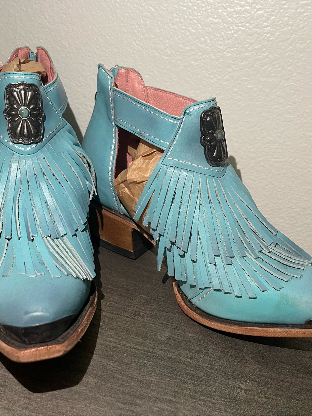 Turquoise Fringe Western Ankle Booties